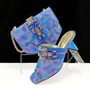 Women's Shoes And Bags Suit Camouflage Fabric Drill Buckle Decorative Casual High Heel Slippers