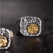 Fenrille Wolf Head Silver Inlaid Copper Ring