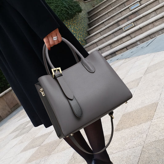 Niche Contrast Color One Shoulder Western Style Portable Female Genuine Leather Bag