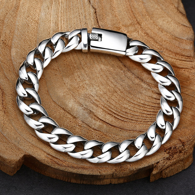 925 Sterling Silver National Style Glossy Cuban Bracelet