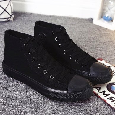 Spring and autumn men's canvas shoes students high-top flat shoes casual shoes black and white cloth shoes women couples with Korean version of the shoes