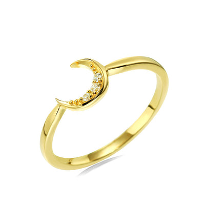 S925 silver zircon star and moon set ring