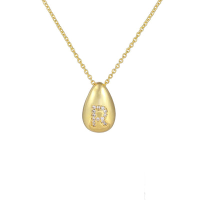 Glossy Water Drop 26 English Letter Pendant Copper-plated Gold Simple Pendant Female