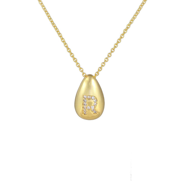 Glossy Water Drop 26 English Letter Pendant Copper-plated Gold Simple Pendant Female