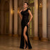 Sleeveless Round Neck Sequins Slim Fit Slit Evening Gown