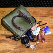 Superior Leather Tassel Cat Pendant Handbag