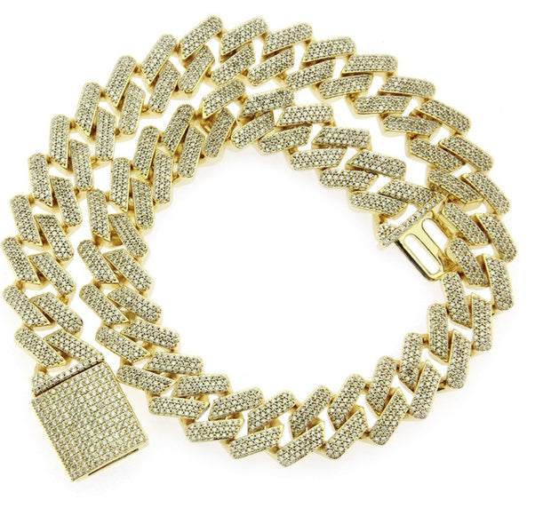 European And American Hip-hop Exaggerated Diamond Three Row Copper Inlaid Zircon Cuban Necklace