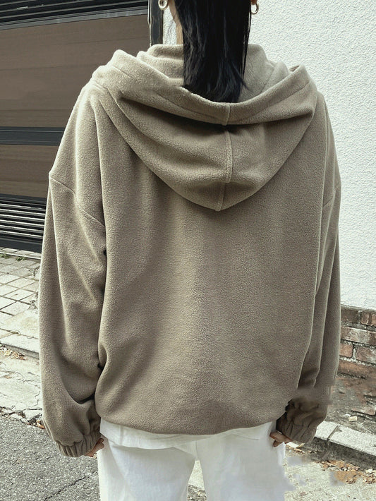 Women's Plush Hooded Zipper Sweatshirt Loose