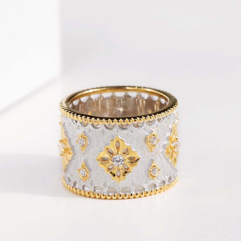 Silver Gold-plated Ring Zircon Vintage Dichroic Salad