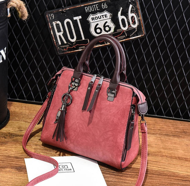 Superior Leather Tassel Cat Pendant Handbag