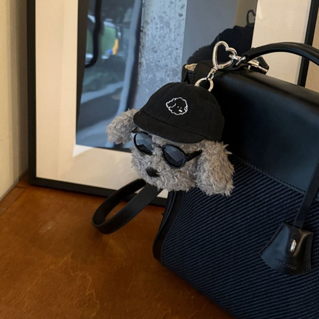 Gray Plush Doll Cute Cartoon Sunglasses Puppy Toy Bag Package Pendant