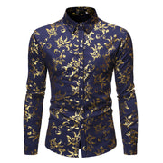 Men's Basic Style Bronzing Flower Shirt