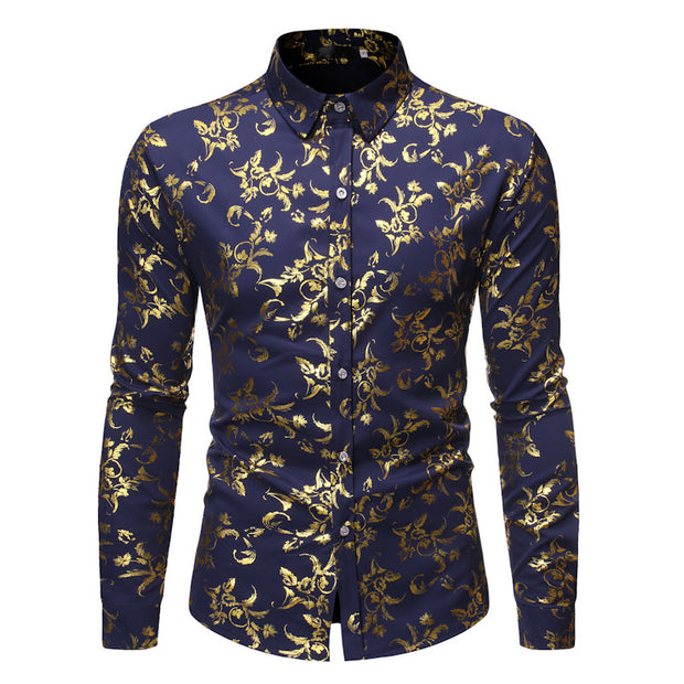 Men's Basic Style Bronzing Flower Shirt