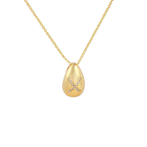 Glossy Water Drop 26 English Letter Pendant Copper-plated Gold Simple Pendant Female