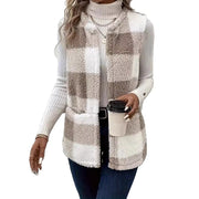 Fashion Casual Pocket Plush Plaid Vest Top