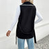 Casual Simple Lace Cardigan Lapel Contrast Color Trim Vest Coat Women Douson Odeh