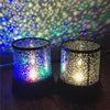 Colorful star projector lamp creating a dazzling display of stars on walls and ceilings.