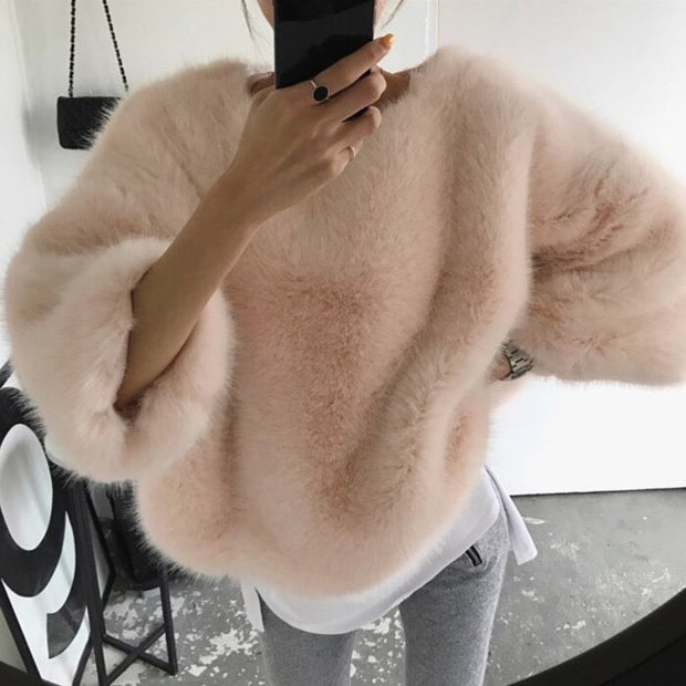 Korea Autumn And Winter Net Red Furry Tops Faux Plush Sweater Women