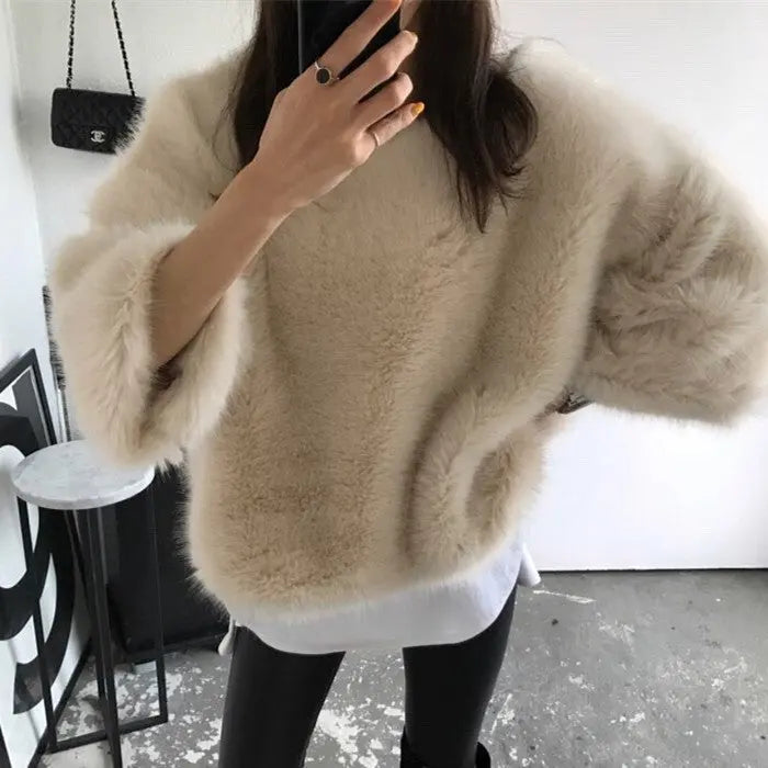Korea Autumn And Winter Net Red Furry Tops Faux Plush Sweater Women Douson Odeh