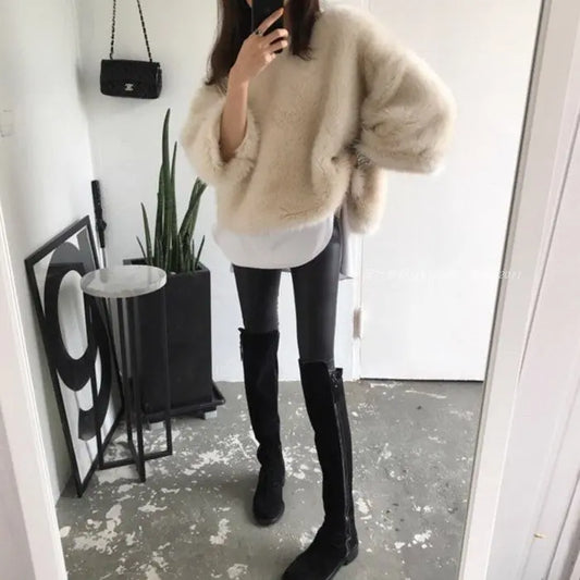 Korea Autumn And Winter Net Red Furry Tops Faux Plush Sweater Women Douson Odeh