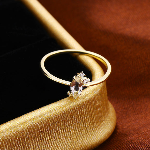 9K Gold Shaped Natural Energy White Crystal Zircon Ring Female