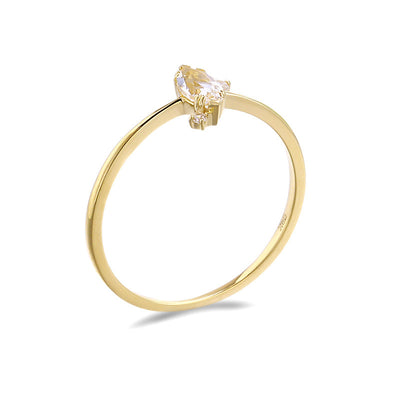 9K Gold Shaped Natural Energy White Crystal Zircon Ring Female