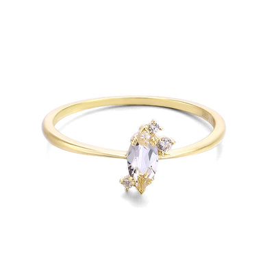 9K Gold Shaped Natural Energy White Crystal Zircon Ring Female