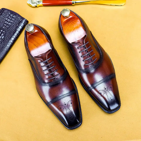 Men'S Single Shoes Three-Joint Leather Shoes Leather Carved Oxford Shoes Douson Odeh
