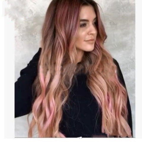 Brown Pink Big Wave Long Curly Hair Cross Border  Women''s Wigs Cosplay Party Wigs