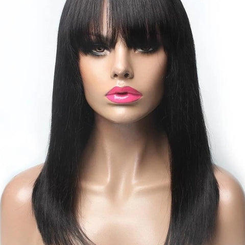 Brazilian Straight Black 100 Real Hair 30Inch Long Bangs Wig