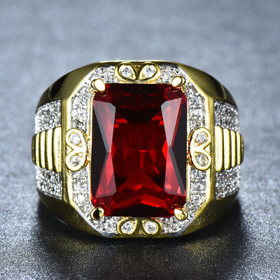 Copper Gilded Red Rectangular Large Zircon Ring Jewelry