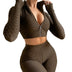 2 Pieces Women Yoga Set Workout Clothes Summer Famel Fitness Tracksuits Solid Color Zipper Tops And High Waist Shorts Douson Odeh