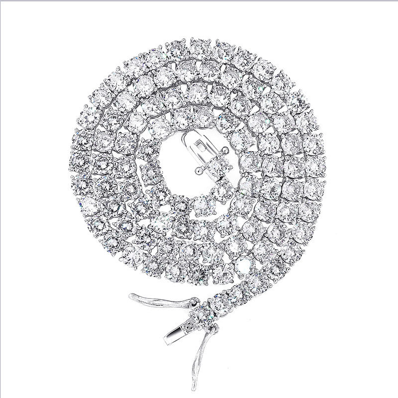 Amazon Europe and America popular micro zircon necklace single row 4mm-6mm men's hip hop 3-fork tennis chain