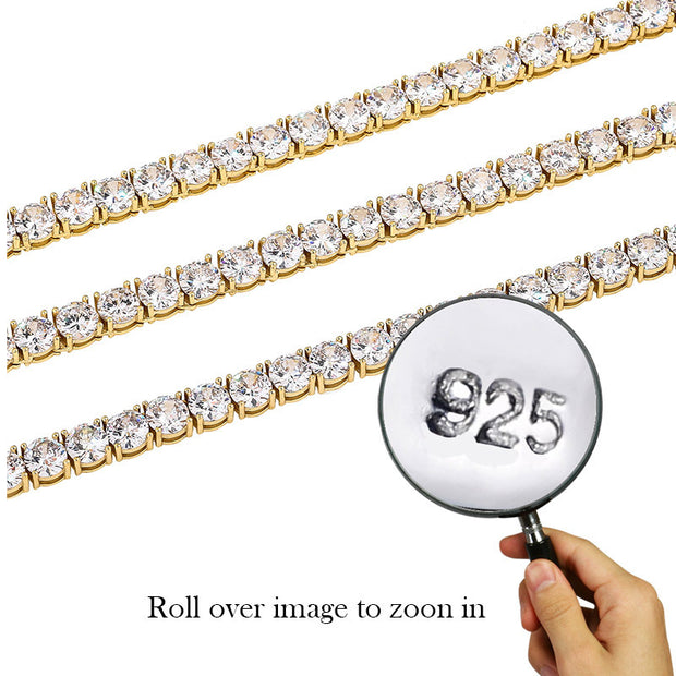 Amazon Europe and America popular micro zircon necklace single row 4mm-6mm men's hip hop 3-fork tennis chain