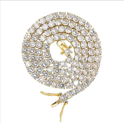 Amazon Europe and America popular micro zircon necklace single row 4mm-6mm men's hip hop 3-fork tennis chain