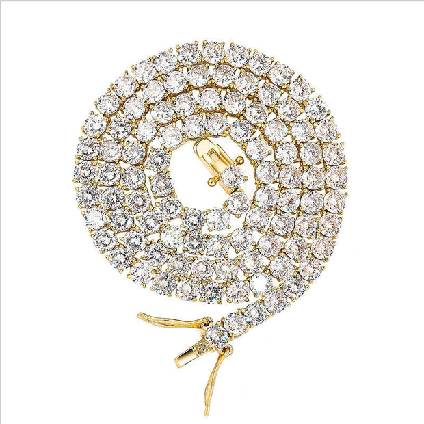 Amazon Europe and America popular micro zircon necklace single row 4mm-6mm men's hip hop 3-fork tennis chain