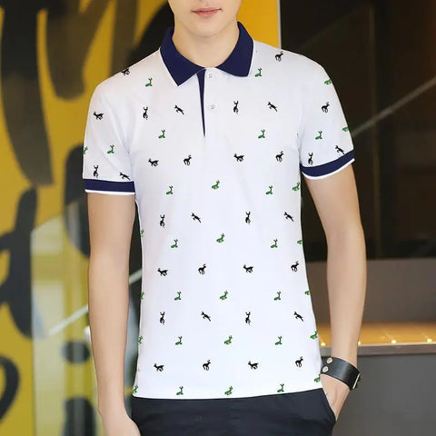 Short Sleeve T-shirt Men''s One Summer Men''s Thin Polo Shirt Fawn Print Lapel T-Shirt Large Douson Odeh