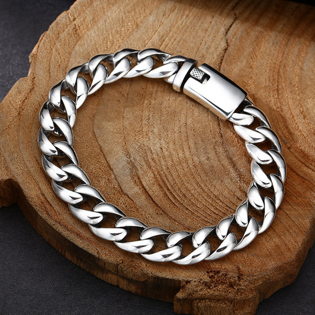 925 Sterling Silver National Style Glossy Cuban Bracelet