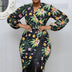 Puff sleeve printed fringed dress