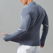 Stand Collar Half Zip Solid Color Workout Clothes Training Men