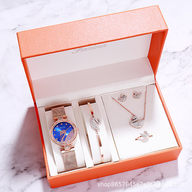 Fashion bracelet necklace ring ladies watch set