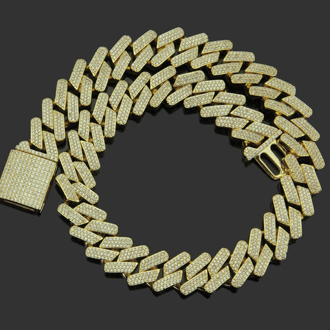 European And American Hip-hop Exaggerated Diamond Three Row Copper Inlaid Zircon Cuban Necklace