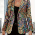 Women's Floral Print Blazer Jacket - Elegant Loose Fit Mid-Length Long Sleeve Single-Button Closure