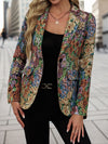 Women's Floral Print Blazer Jacket - Elegant Loose Fit Mid-Length Long Sleeve Single-Button Closure
