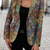 Women's Floral Print Blazer Jacket - Elegant Loose Fit Mid-Length Long Sleeve Single-Button Closure