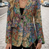 Women's Floral Print Blazer Jacket - Elegant Loose Fit Mid-Length Long Sleeve Single-Button Closure
