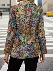 Women's Floral Print Blazer Jacket - Elegant Loose Fit Mid-Length Long Sleeve Single-Button Closure