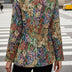 Women's Floral Print Blazer Jacket - Elegant Loose Fit Mid-Length Long Sleeve Single-Button Closure