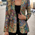 Women's Floral Print Blazer Jacket - Elegant Loose Fit Mid-Length Long Sleeve Single-Button Closure