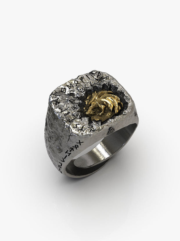 Fenrille Wolf Head Silver Inlaid Copper Ring